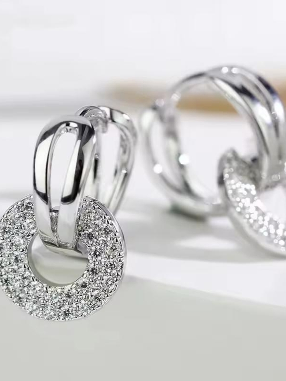 Silver Crystal Pave Loop Drop Earrings - Picture 3 of 3